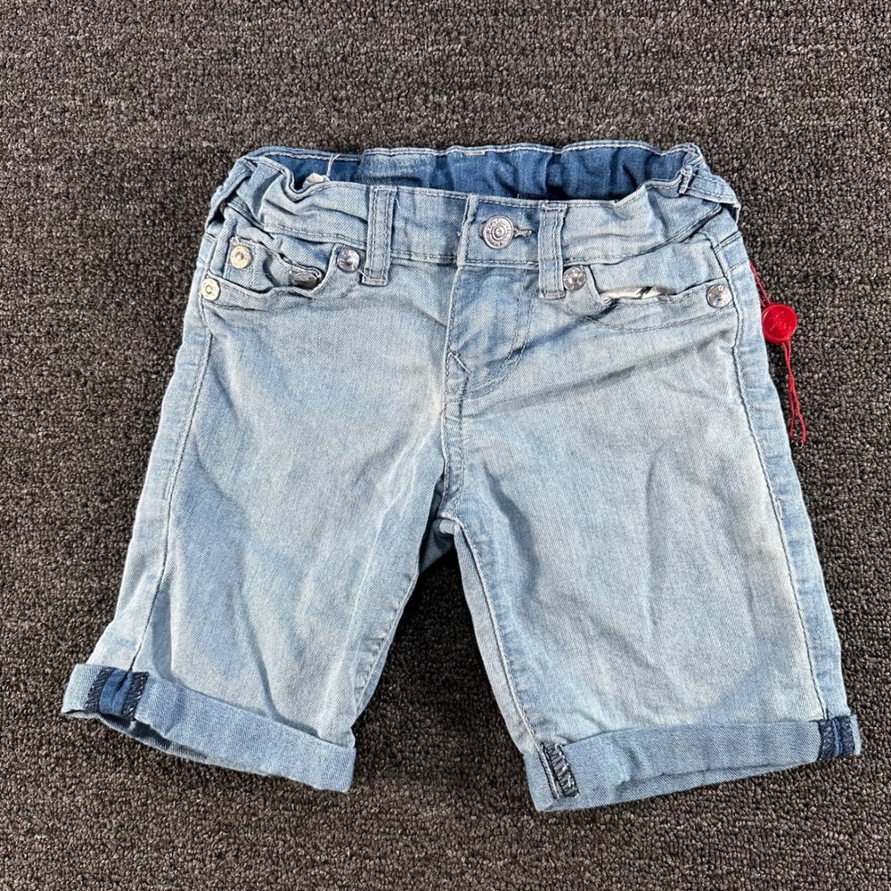 True Religion Denim Shorts Toddler 4T Light Blue Good Horseshoe Stitching